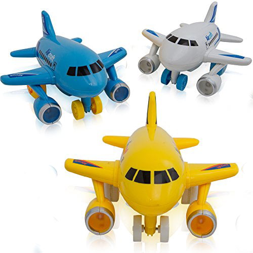 Mini Wooden Pull Back Airplane  Friction Powered Toy for Kids Gift Blue 